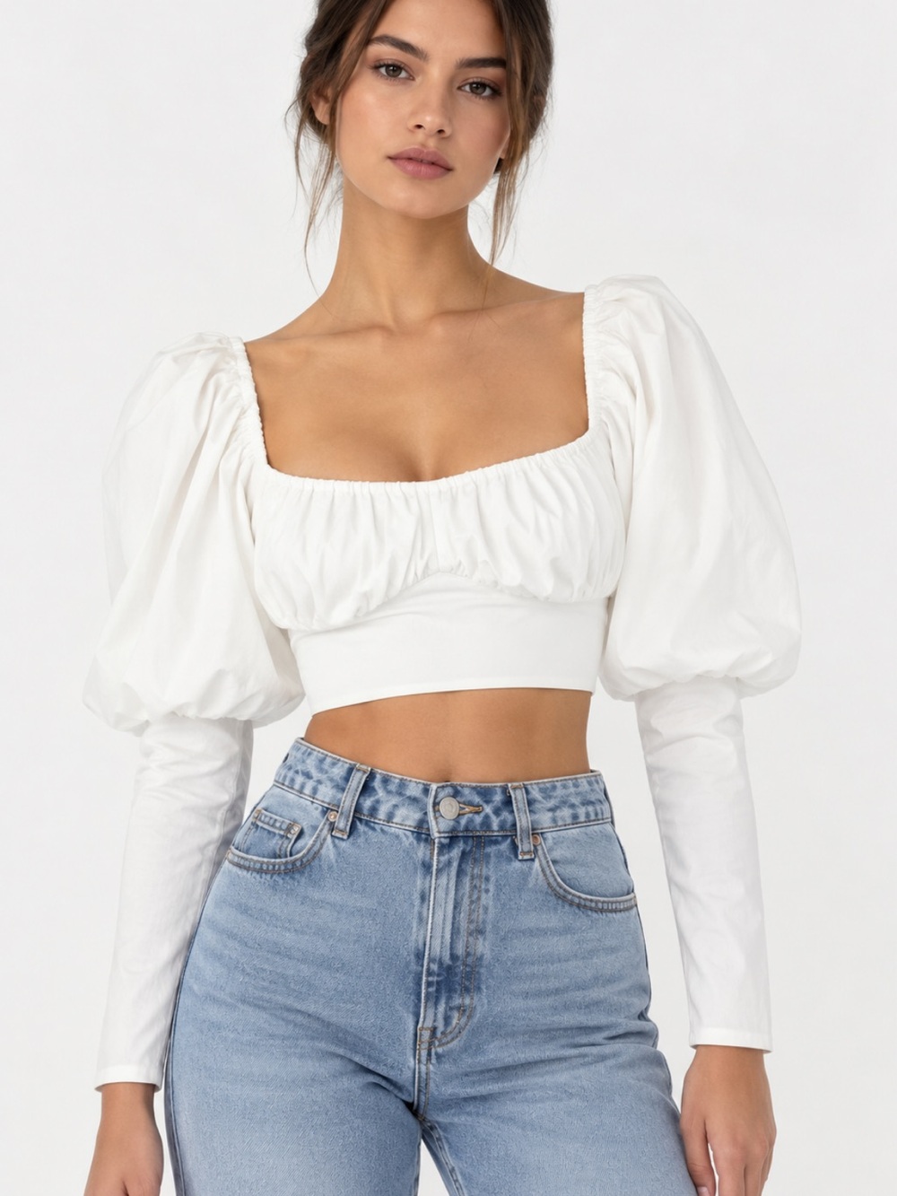 Zara NWT white crop top with voluminous sleeves 0085/332